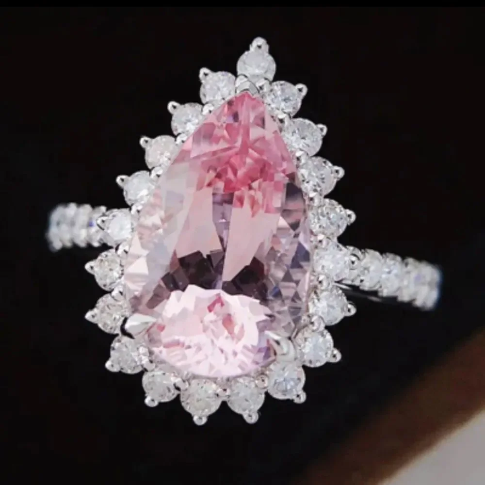 💍 Elegant Princess Engagement Rings For Bride Jewelry Romantic Pink Crystal